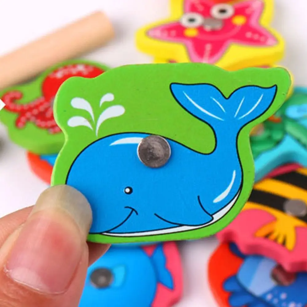 Multicolor Montessori Fishing Game Cartoon Fish Wood Magnetic Fishing Toy Interactive Toy Metal Box Packaging Educational Toy
