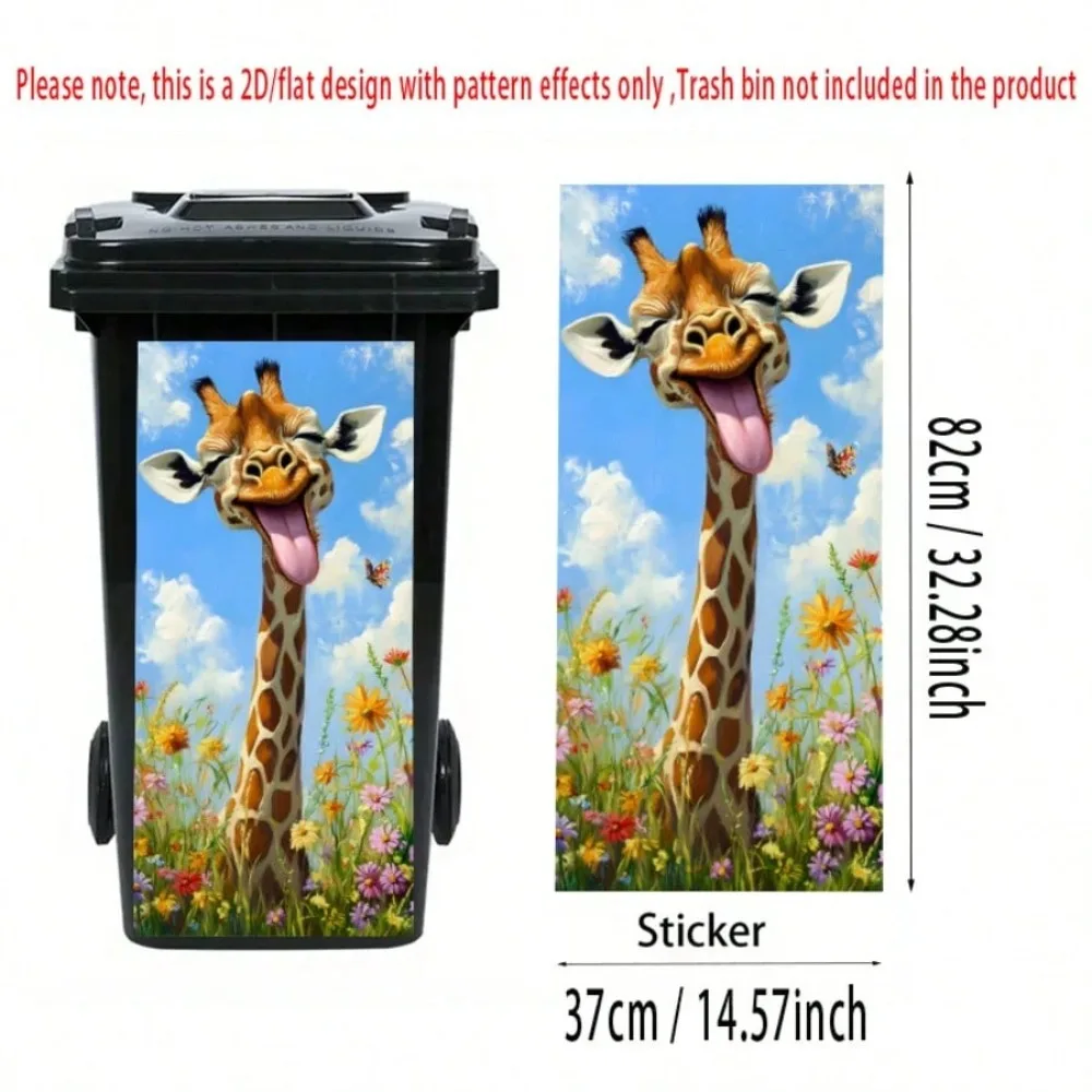 Funny Animal Series Garbage Pail Stickers 2D Waterproof Dustbin Poster PVC Self Adhesive Wheelie Bin Sticker Outdoor Patio Decor