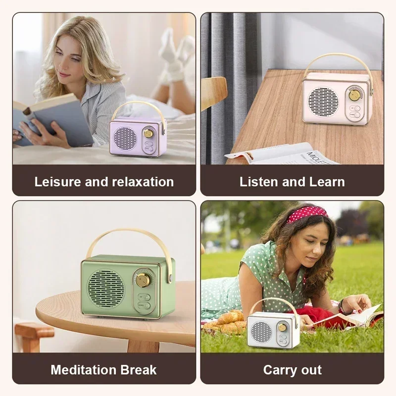 Portable Wireless Speaker with TWS Music Player Hifi Stereo Cute Mini Speaker with FM Radio TF USB Retro Bluetooth Speaker