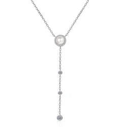 S925 Pure Silver Moissanite Natural 8mm Pearl Neckchain Sweater Chain Pendant for Women