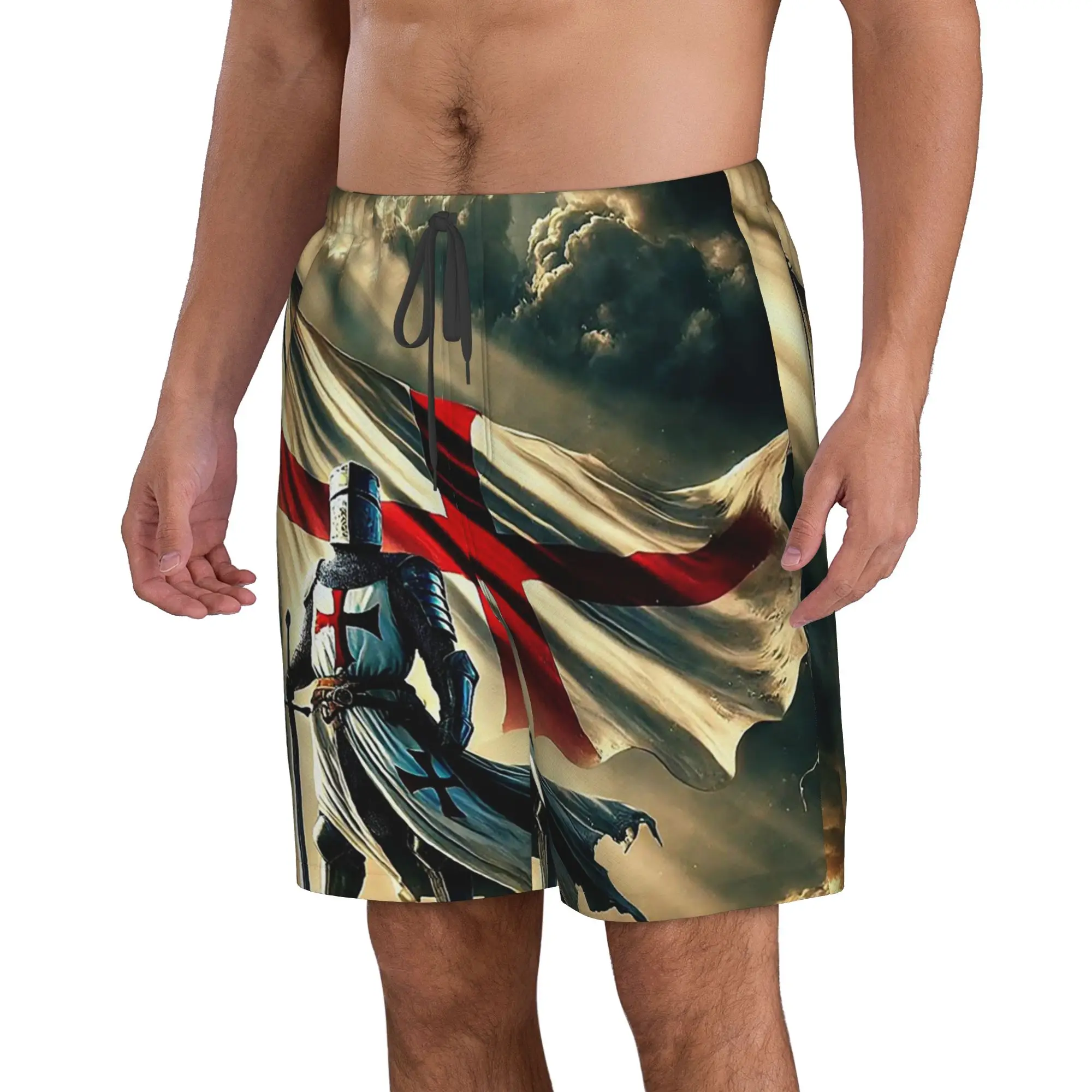 Knights Templar Trunks Beach Board Shorts Casual Quick Dry Swim Summer Men Pants