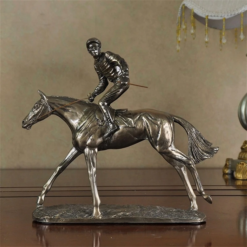 

Vintage Horse Racing Statue Handmade Racehorse Sculpture Jockey Ornament Competition Sports Decor Art Collection Craft Gift