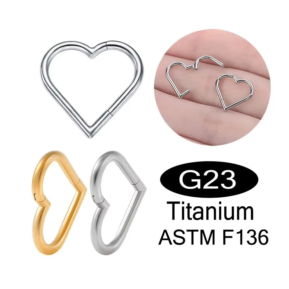 1pcs Stainless Steel Heart Shape Clicker Ear Tragus Cartilage Daith Helix Lobe Earrings Septum Nose Ring Body Piercing Jewelry