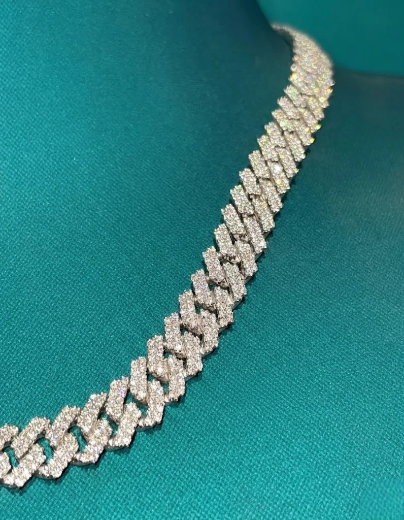 925 Silver Iced Out Cuban Link Chain Necklace with Moissanite Diamond and Box Encrusted Clasp Bold Luxury Statement Piece，