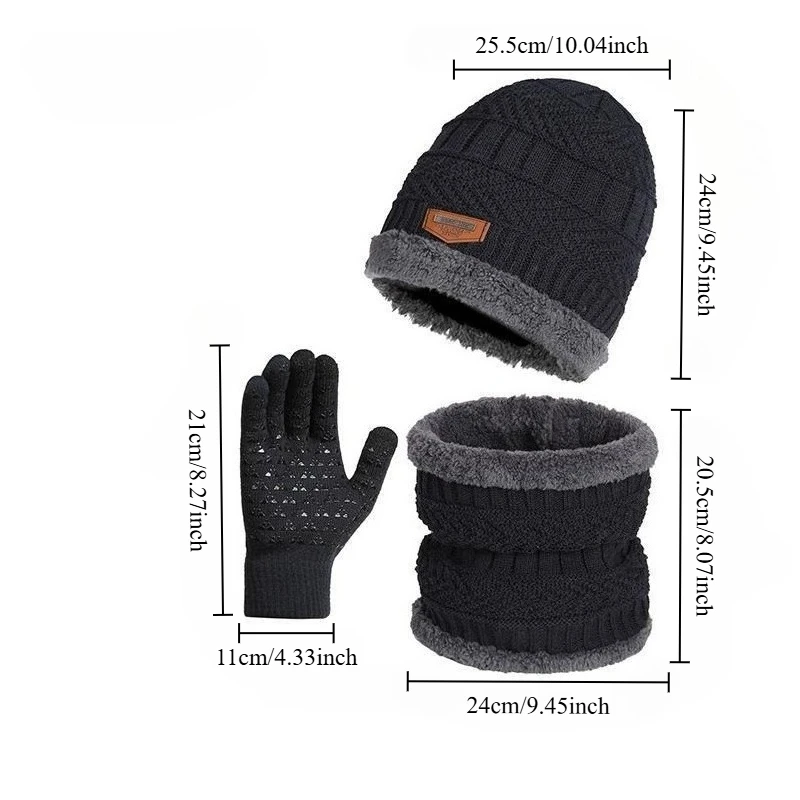 3 peças à prova de vento chapéu cachecol e luva conjunto masculino inverno quente e à prova de frio proteção de ouvido capuz ao ar livre ciclismo chapéus chapéu de malha