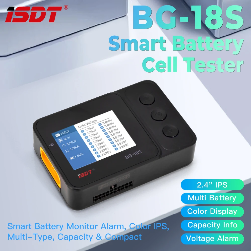 

Тестер батарей IDST BG-18S с цветным IPS-экраном, сигнализацией по напряжению и многофункциональным отображением емкости