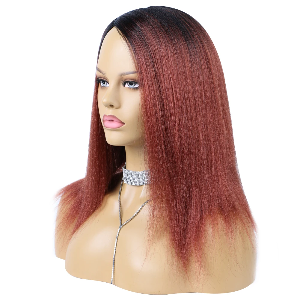 Synthetic Yaki Straight Wig Natural Soft Afro Kinky Straight Wigs Fluffy Wig For Women Black Ombre Dirty Orange