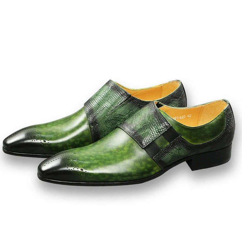 Mode Loafer Männer Schuh Klassische Grüne Farbe Brogue Schuh Reinem Echtes Leder Mönch strap Bequeme Männliche Schuhe Schnelle Lieferung