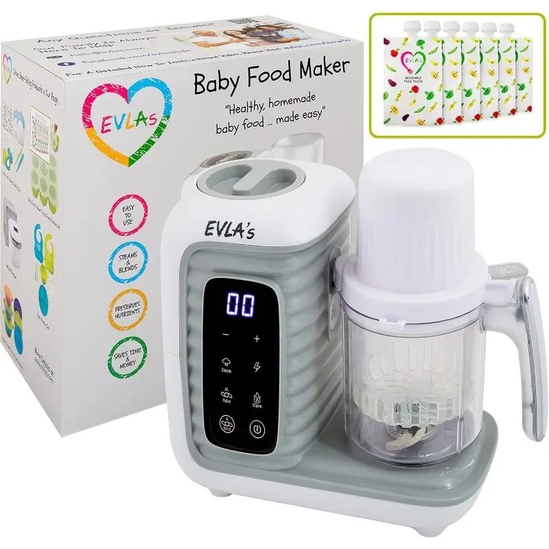 

EVLA'S Double Baby Food Maker, Food Processor with 2 Steaming Baskets, Blender, Grinder, Steamer, Cooks & Blends Healthy