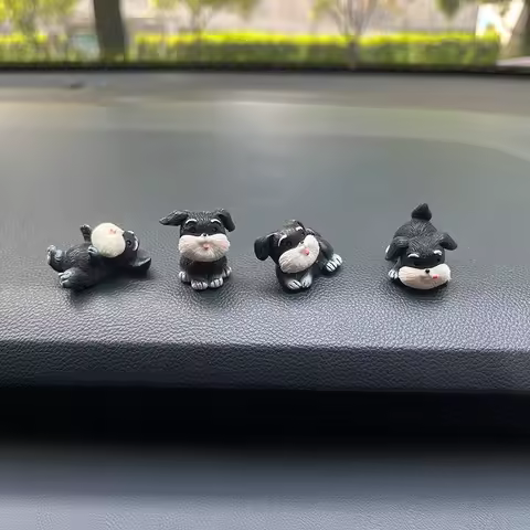 Cute Cartoon Resin Schnauzer Dog Car Ornaments Set Center Console Auto Interior Dashboard Decoration Model Accessories