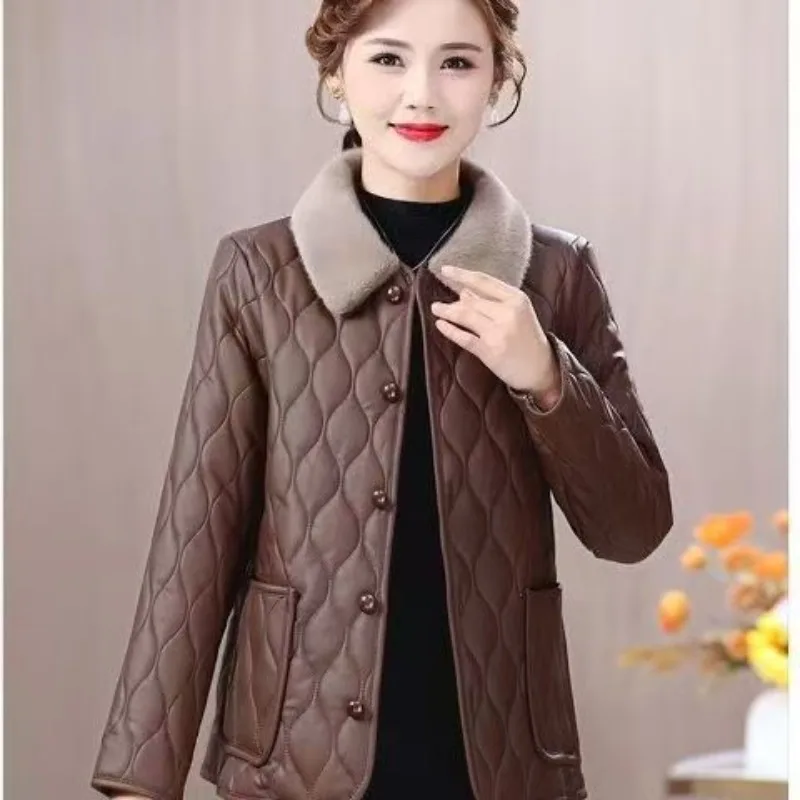 Jacket Coat Padded Jacket Women Winter Faux Leather Mature Women Fleece-lined Thickened Stylish Plus Size New Casual Minimalist