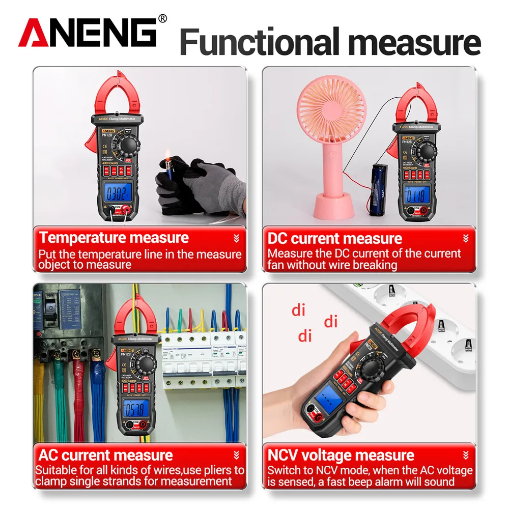 ANENG PN128 4000 licznik cęgi miernik 600A wysoka precyzja AC/DC napięcie prądowe NCV True RMS cyfrowy multimetr narzędzia pomiarowe testowy