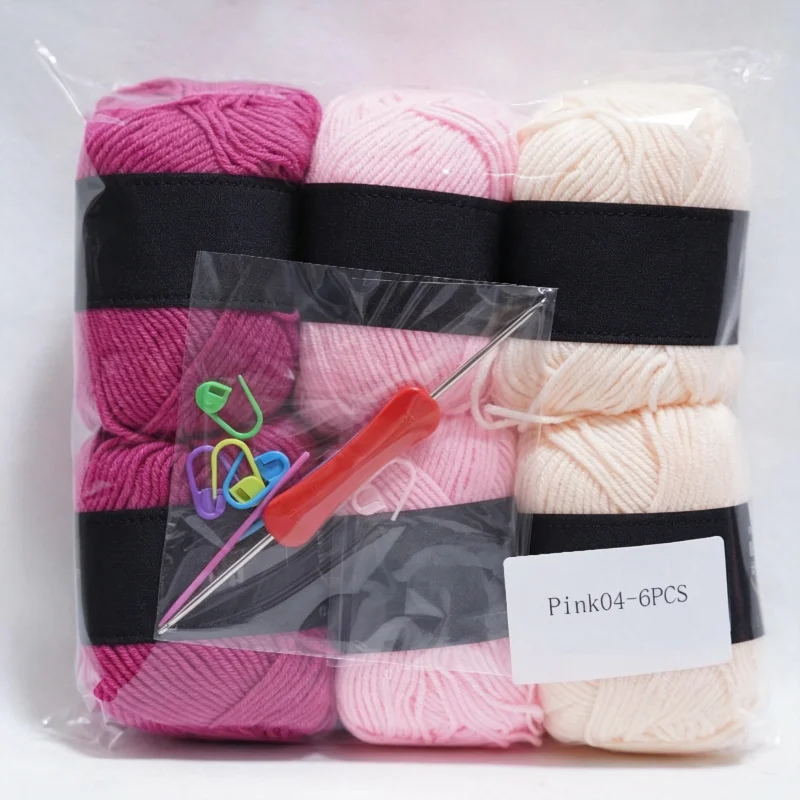 6-teiliges rosa Serie-Garn, Milch-Baumwollgarn, Kombination aus Häkeln, Strickgarn, Set für handgefertigtes DIY-Handwerk, Pullover, Schal, Stricken