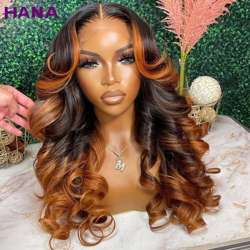 Ombre Ginger Brown colorato 13x4 HD parrucca frontale in pizzo Body Wave Pre-pizzicato 6x4 Wear To Go chiusura in pizzo parrucche per capelli umani per le donne