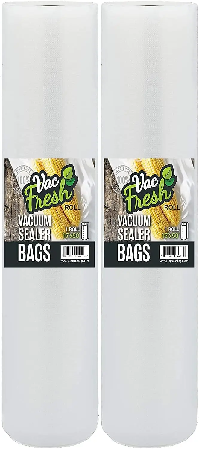 

Vac Fresh 15x50 Vacuum Sealer Rolls, Large Vacuum Seal Bags 3.5 mil Thick, 15 inches Wide x 50 Feet Long, Vacuum Seal Bags Ro