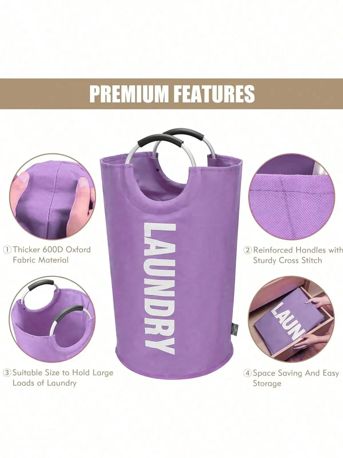90L Laundry Basket Waterproof Collapsible Laundry Hamper With Padded Handles, Large Capacity Foldable Laundry Bag For Home Bathroom