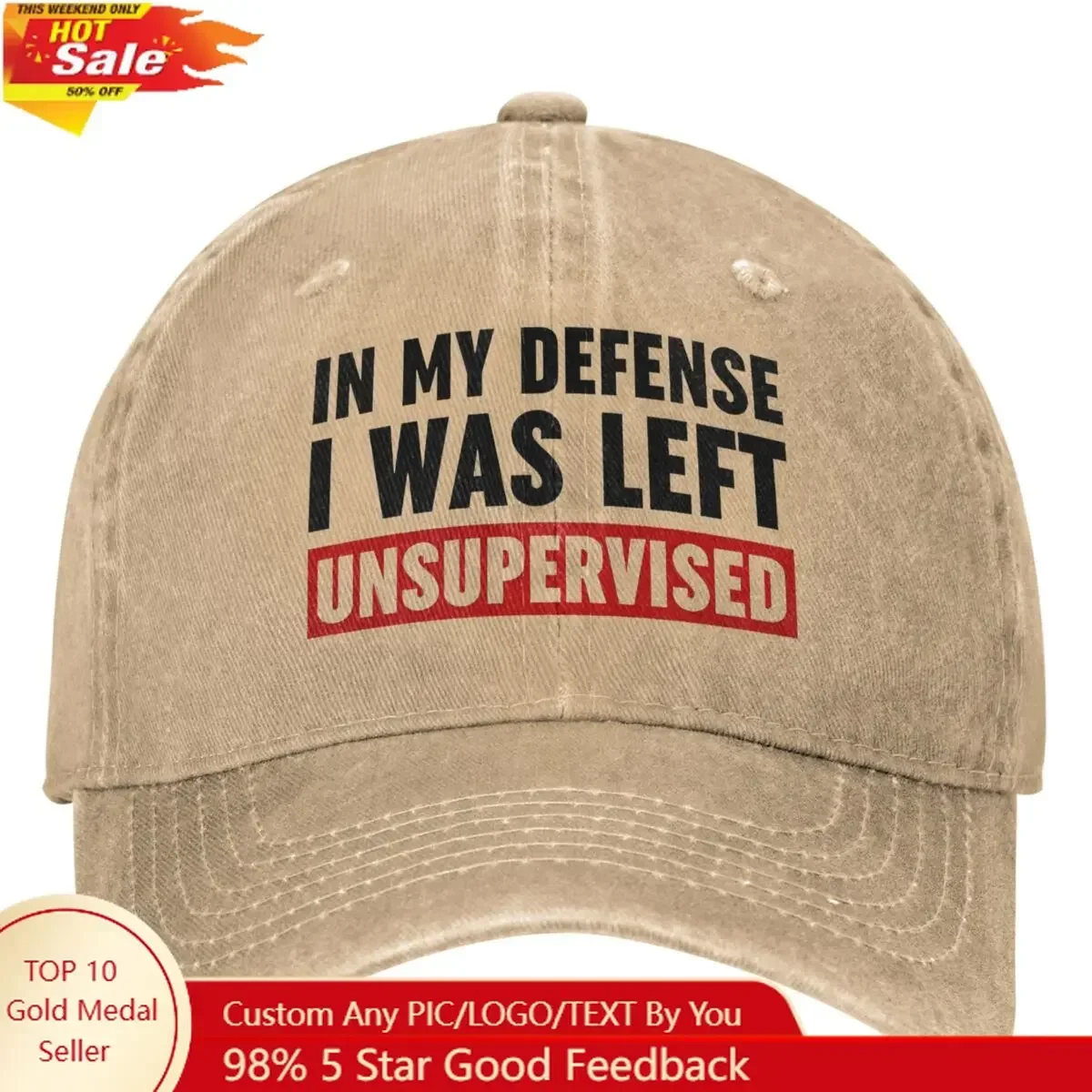 

In My Defense I Was Left Unsupervised Merch Men Women Baseball Caps Funny Quote Caps Hat Vintage Outdoor Soft Trucker Hat