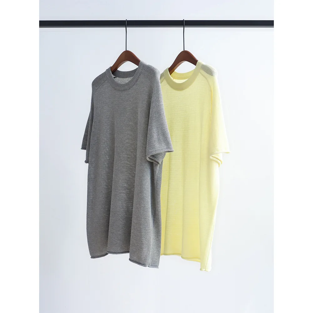 Spring Summer New Fashion Tencel Linen Blend Knit Sweater Women's Loose Short Sleeve Round Neck Pullover Female Casual Tops