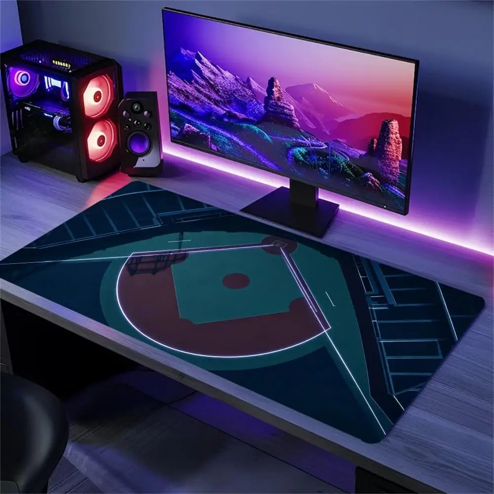 Baseball Stadium Print Gaming MousePad Large Desk Mat Anti-Slip Rubber Base Stitched Edge Keyboard Mat For PC Gamers Home Office