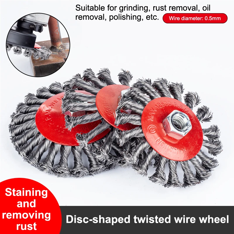 Knot Wire Wheel Brush Set, Cup & Disc Type High Carbon Steel Twisted Wire Brush for Metal Derusting and Polishing