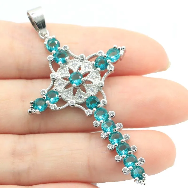 

Купите 6, получите 1 бесплатно, 62x33 мм, длинный крест, дымчатый топаз, розовый турмалин, аквамарин, CZ, повседневная одежда, женский серебряный кулон