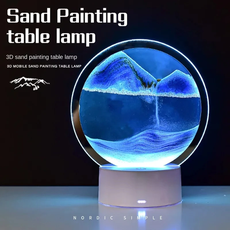 LED RGB Sandscape Lamp，Moving Sand Art Night Light with 7 Colors Hourglass Light 3D Deep Sea Display Decoration Christmas Gift