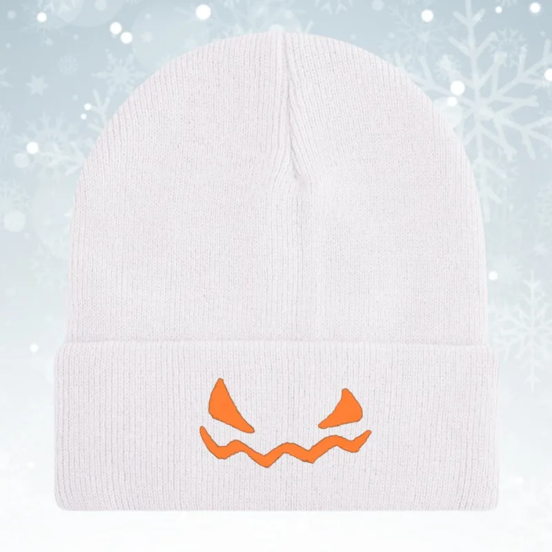 Halloween Pumpkin Devil Embroidered Knitted Hat Cross-border Autumn and Winter Warm Wool Hat Hats for Women Frog Hat Bucket Hat