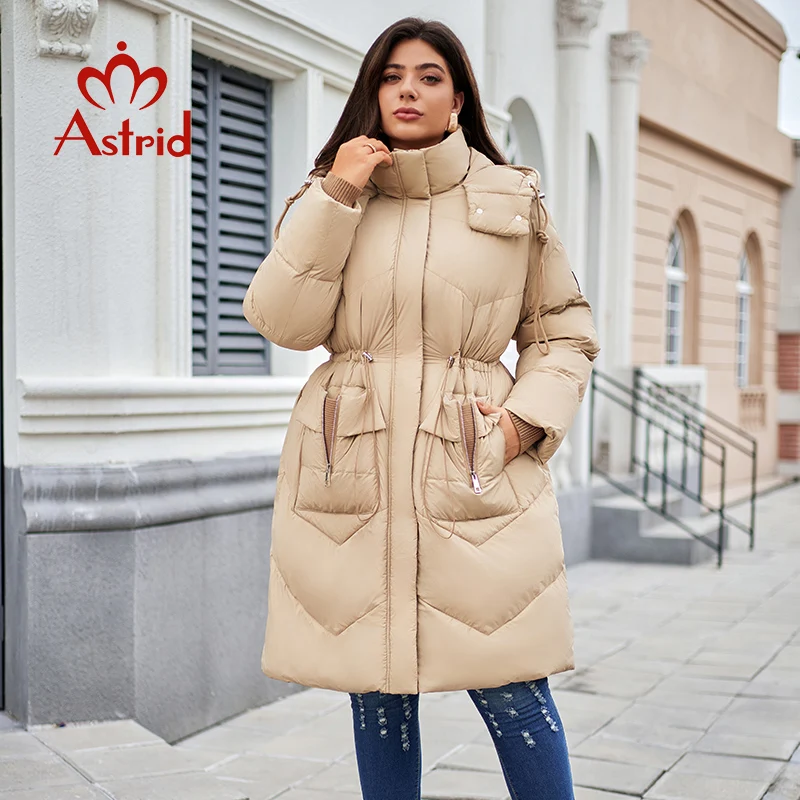 Astrid 2024 Women's Winter Down Jacket Plus Size Woman Clothing Long Thick Warm Hood Female Quilted Parka Coats Waist Slim 30193