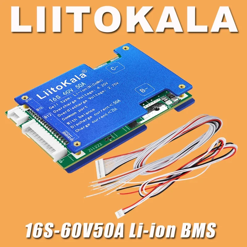1-10PCS LIitoKala 16S-60V50A-BMS Lithium Polymer Battery BMS Port PCM 60V Li-ion Battery Pack Balance Protection Board