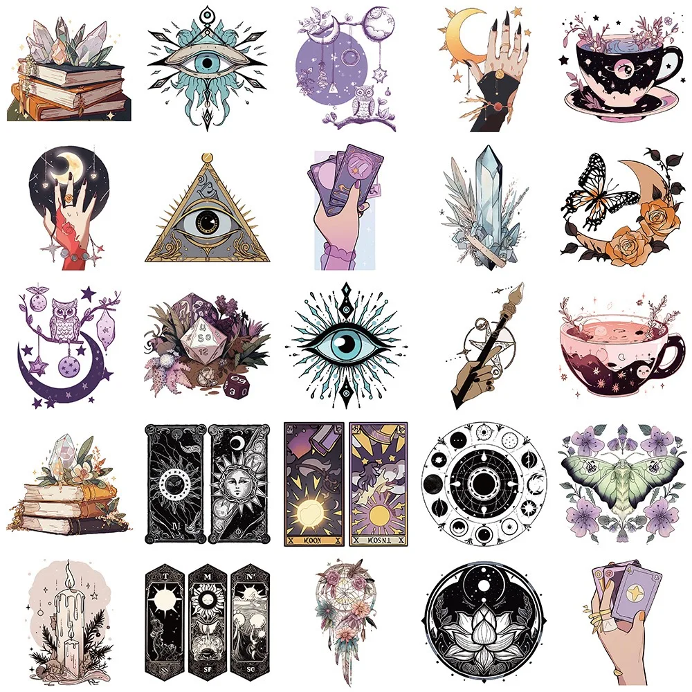 10/50PCS Cool Gothic Magic Witch Cartoon Stickers Aesthetic Tarot Goth Decals Graffiti DIY Skateboard Suitcase Freezer Sticker