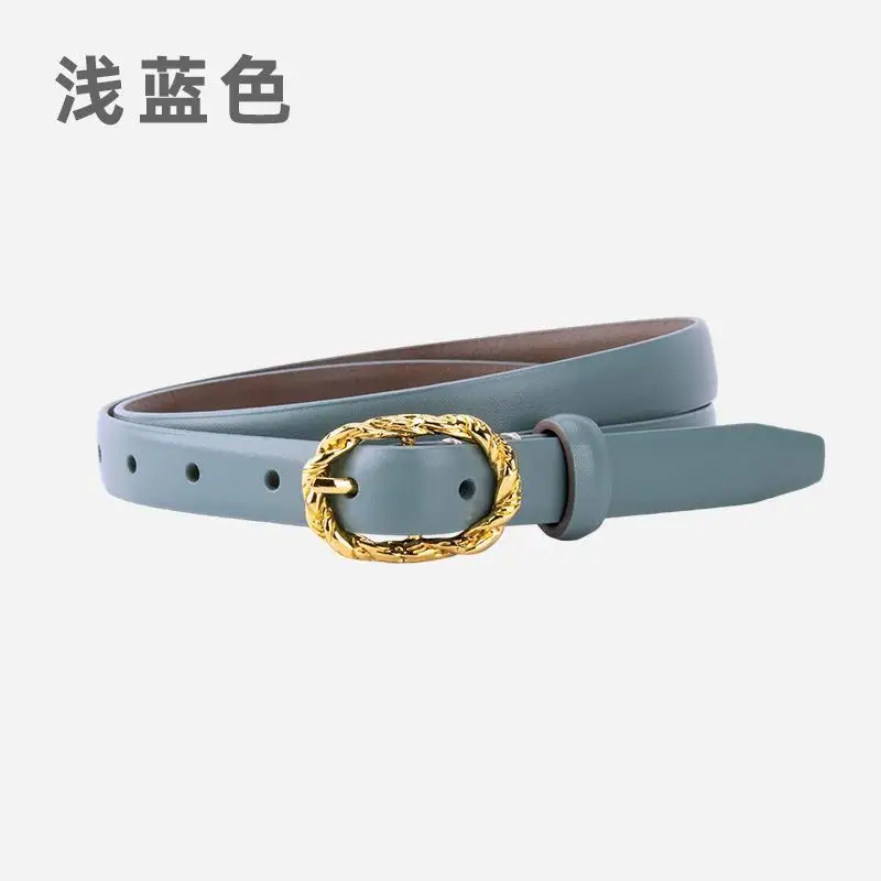 Women's Fashion Thin Leather Belt with Braided Oval Alloy Buckle, Soft Cowhide Slim Waistband for Dresses Jeans Shirts