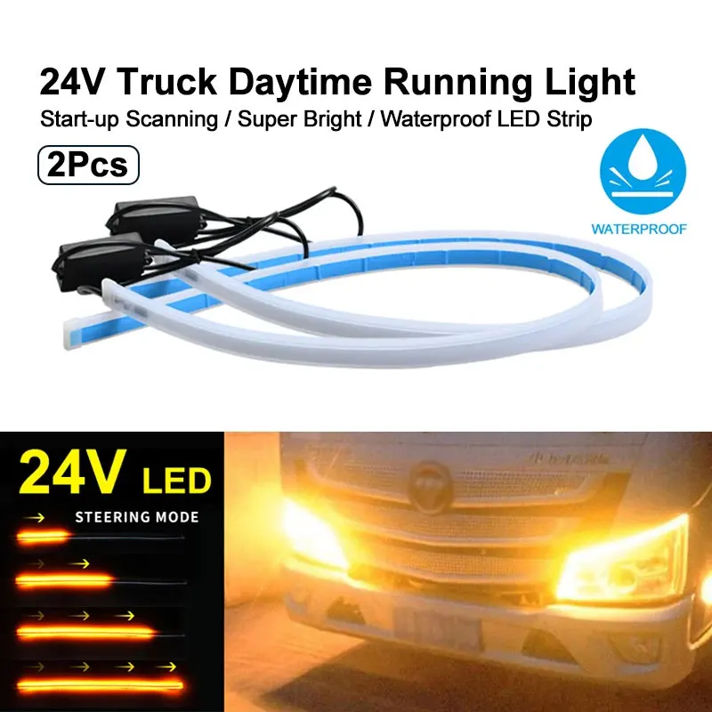 24V Truck Daytime Running Lights LED Turn Signal Light Flowing Yellow Light Start Dynamic Scan DRL Waterproof Truck Headlight view 2