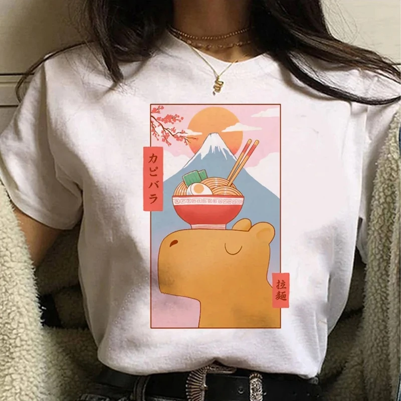 Capybara Streetwear White Fashion Women T-Shirts Harajuku Kawaii Clothes Short Sleeve Summer Tees Casual Female Tops O-Neck