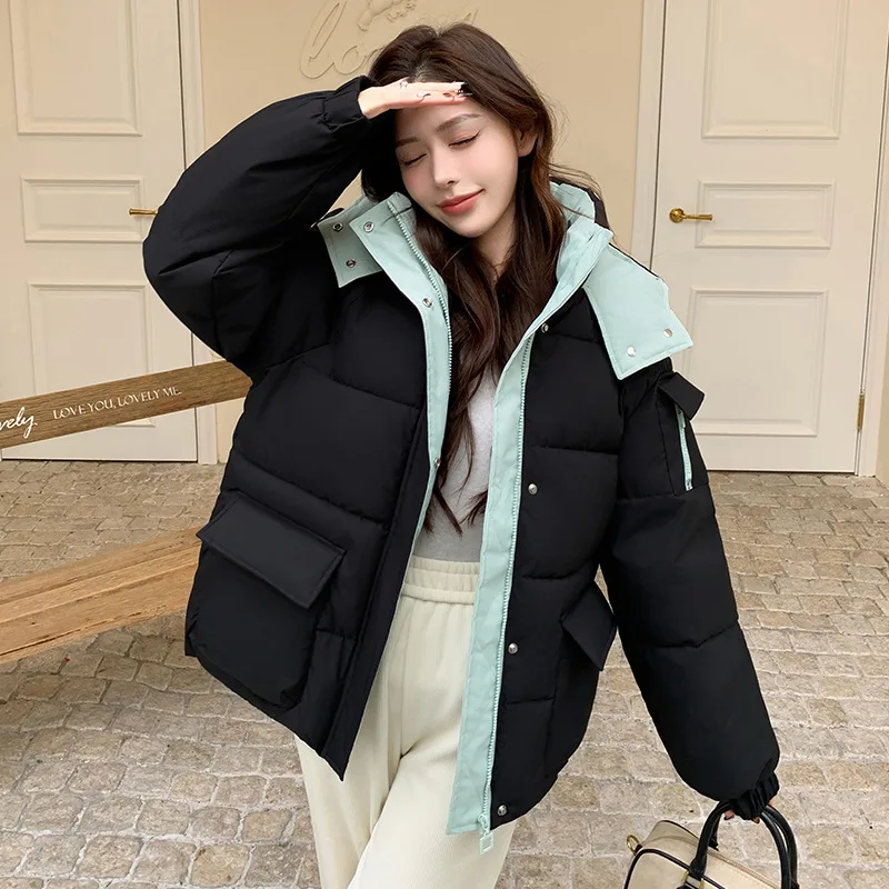 

Куртки с хлопковой подкладкой в корейском стиле, разноцветная верхняя одежда с воротником-стойкой и капюшоном и длинными рукавами, зимний тренд 2025 года, универсальные пальто