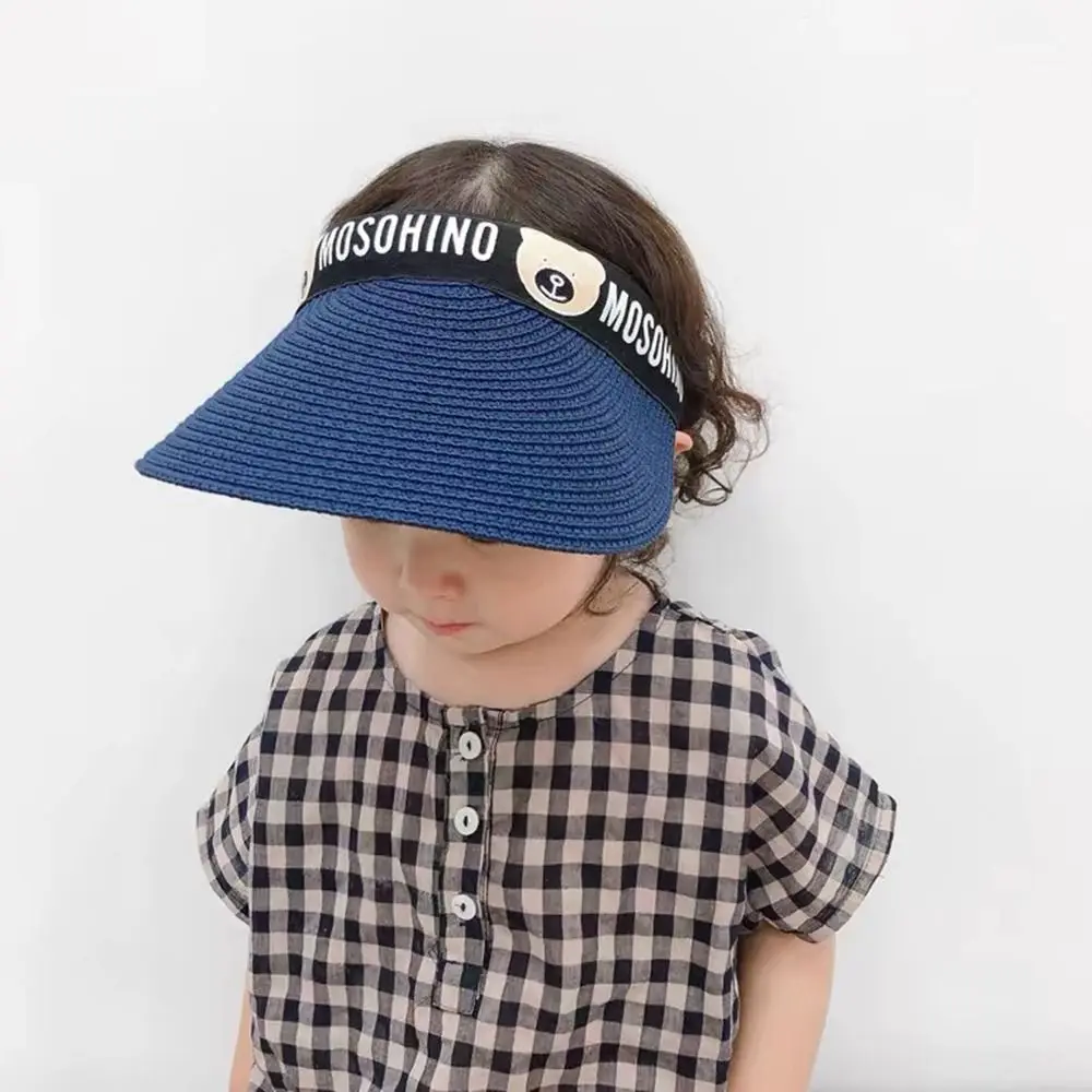 Summer Breathable Cute Bear Cartoon Children Sun Hat Empty Top Hat Girls Boys Wide Brim Fisherman Hat Visor Caps Beach Hat