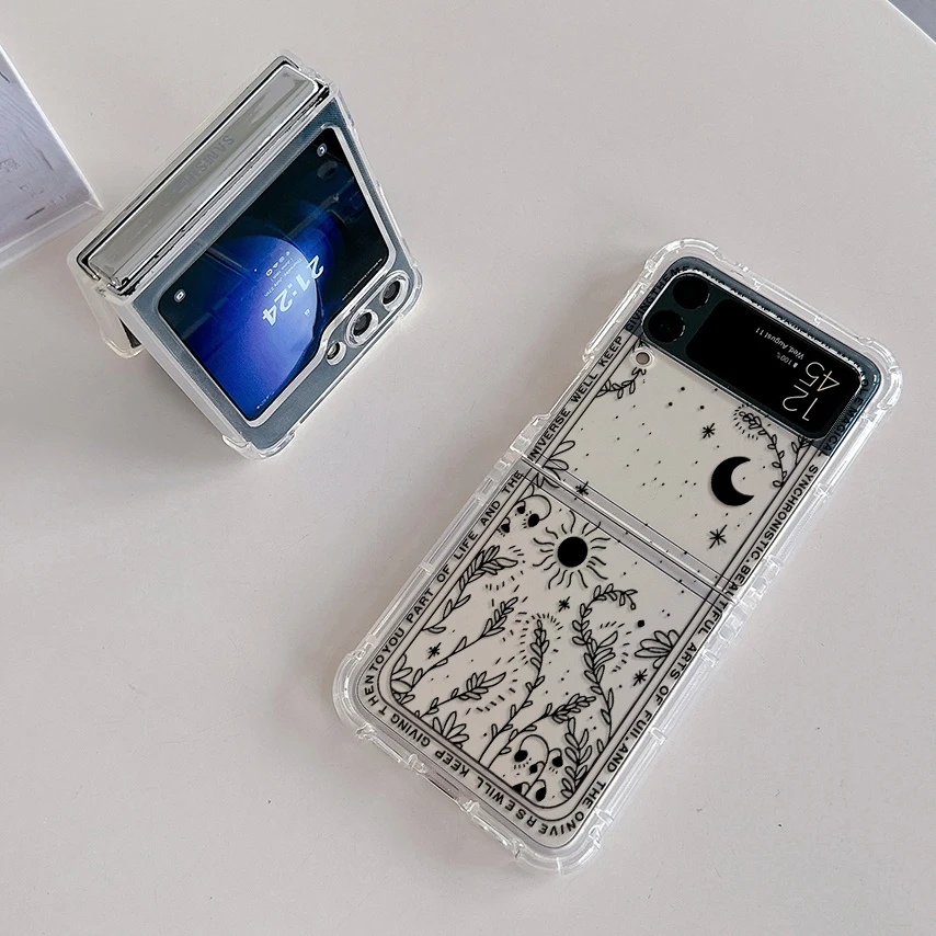 Art Fresh Moon Star Phone Case for Samsung Galaxy Z Flip 3 4 Z Flip 5 6 Z Fold 4 5G PC Soft Anti-fall Back Cover