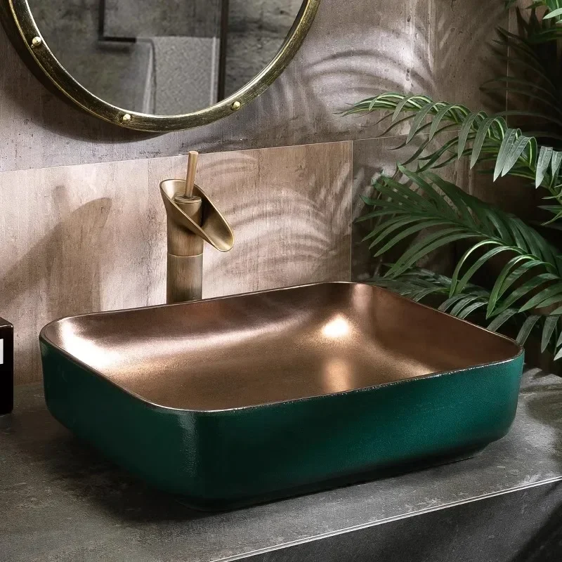 

New ceramic basin rectangular retro fashion wash basin balcony household toilet table creative small household wash face