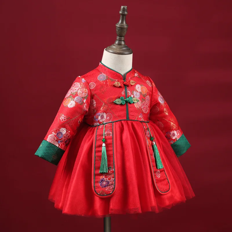 Red Baby Girl Christmas Dress Girls New Year Clothes Infant Tang Cheongsam Qipao Dress Kids Birthday Costume