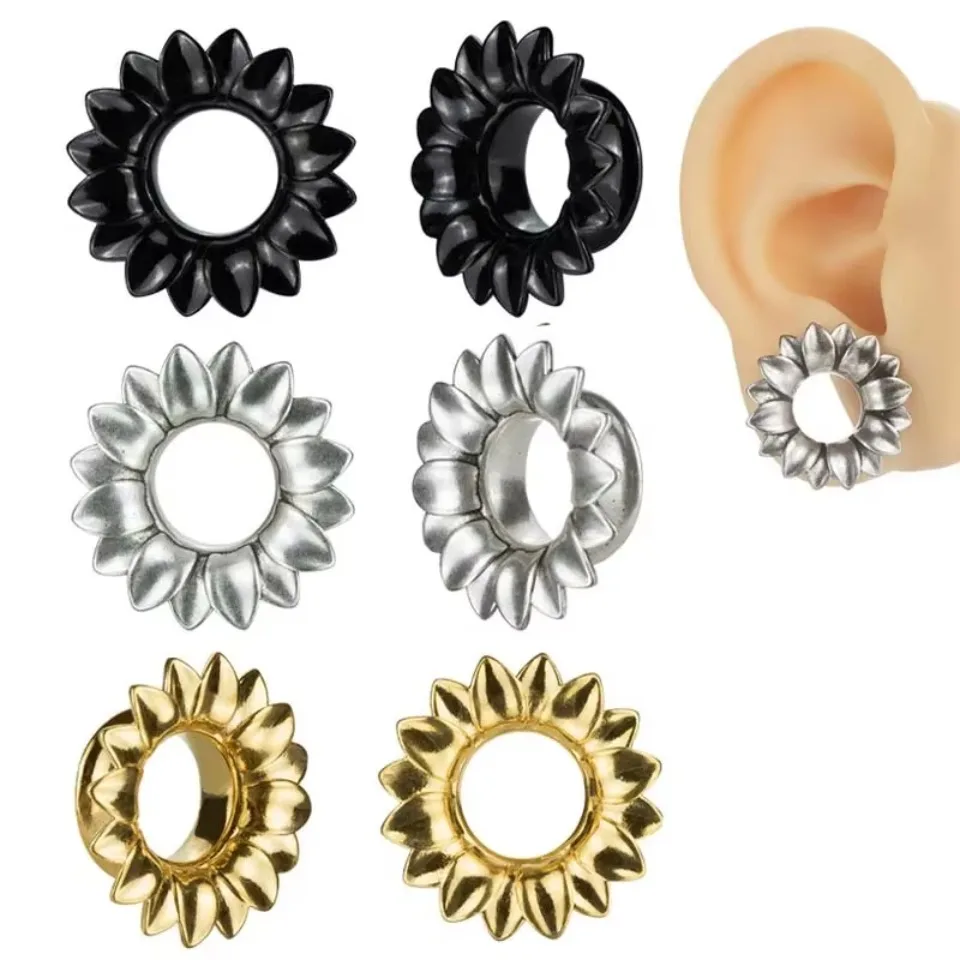 2pcs Copper Metal Sunflower Ear Plugs Dilator Meat Plugs Tunnel Stretch Ear Support Piercing Body Jewelry Unisex 8 - 16mm