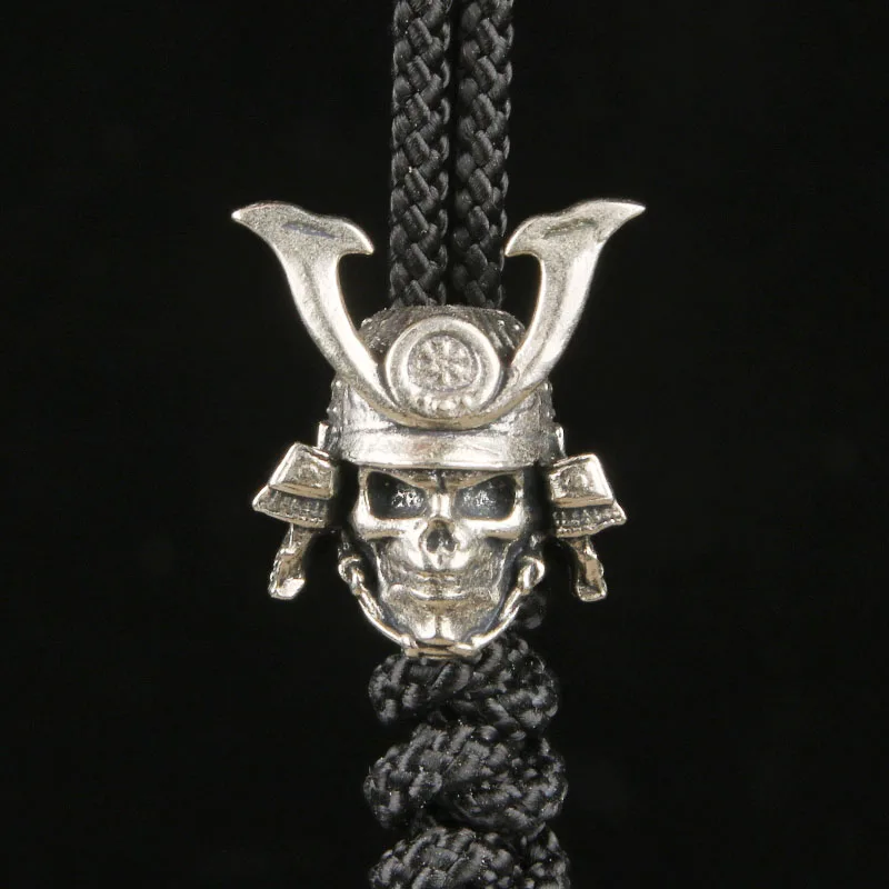 Brass Skull Samurai EDC Knife Pendant Marshal Skull Paracord Bead DIY Accessory Keychain Charm Spacer Bead Pendant view 5