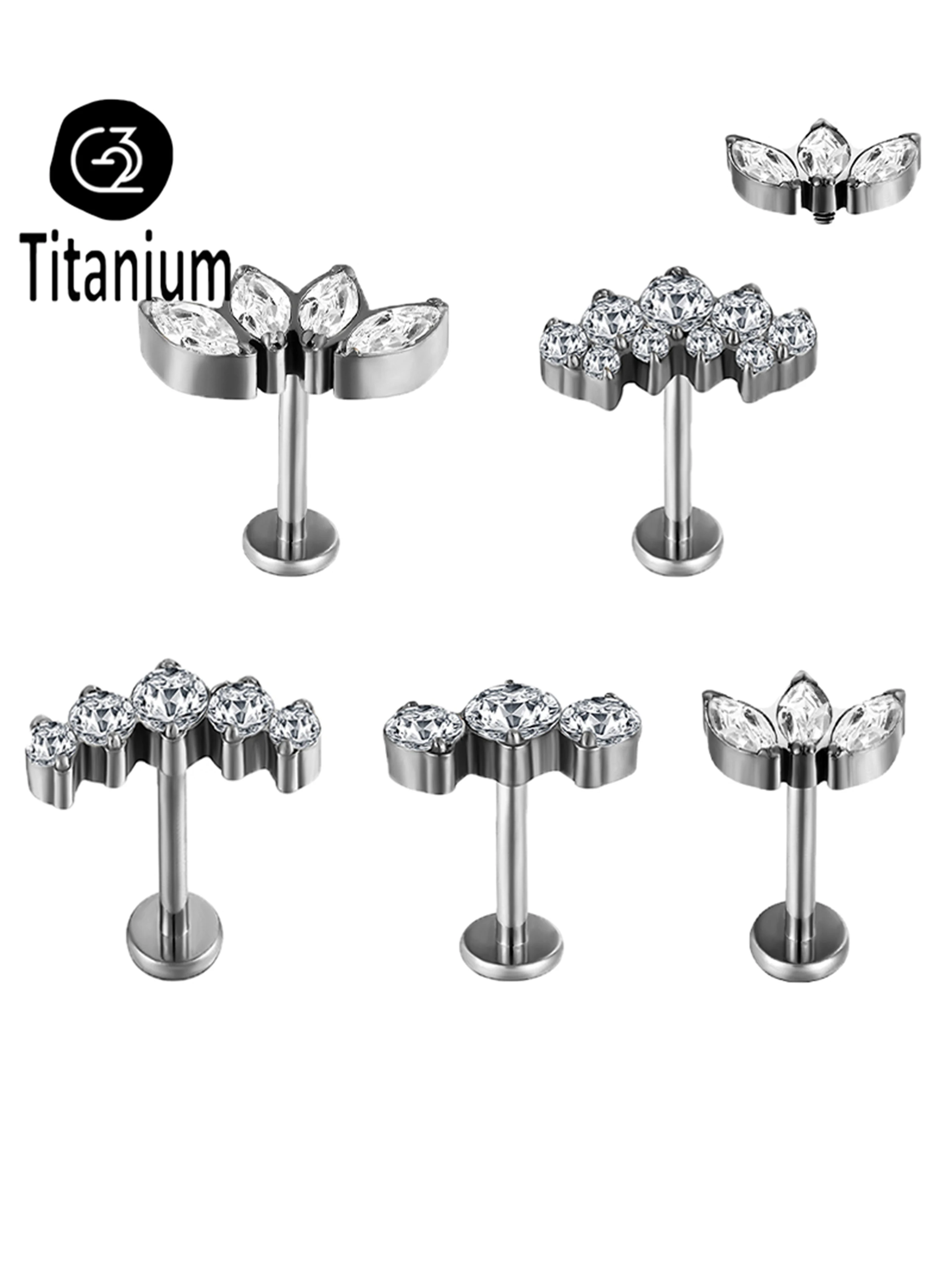

ASTM F136 G23 Titanium Ear Piercing Internal Thread Labret Lip Ring Stud Ear Cartilage Tragus Piercing Earrings Body Jewelry 16G