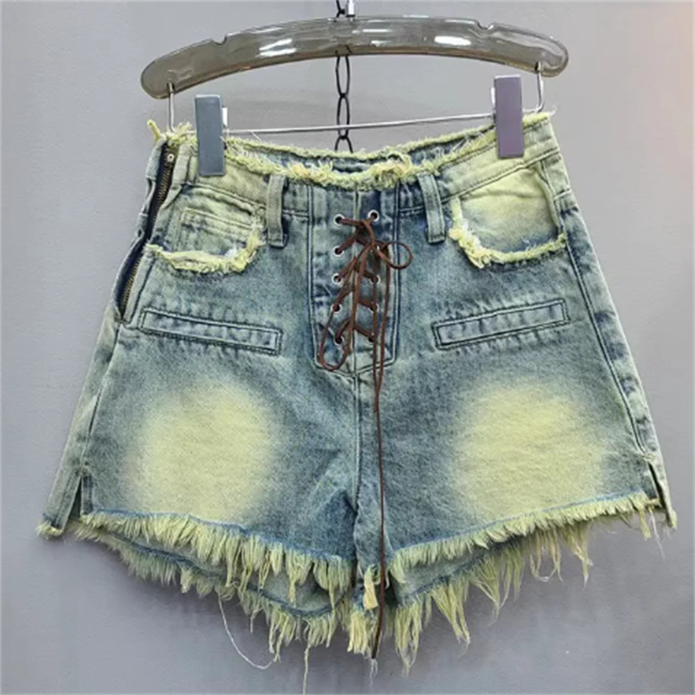 

denim shorts girls new high-waisted thin girls rough-edged short pants