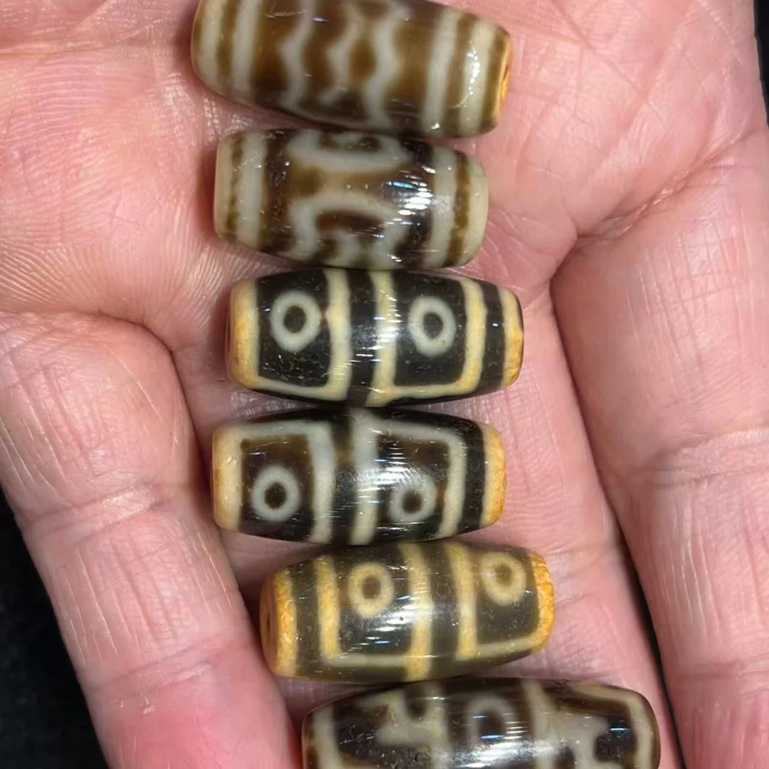 1pcs/lot Calcified deep yellow/black white agate Dzi weathered patina Tibetan-style diy bracelet necklace Taiwan craftsmanship