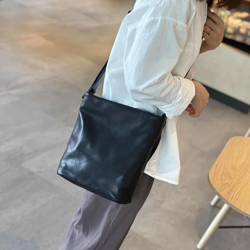 Johnature Simple Genuine Leather Women Shoulder & Crossbody Bags 2024 New Versatile Natural Real Cowhide Solid Color Bags