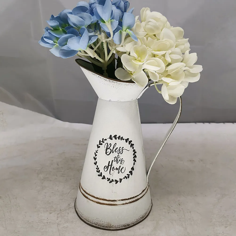 1Pcs Country Style Galvanized Sheet Flower Pot Exquisite Workmanship Decorative Floral Vase for Living Room Bedroom Rustic Home