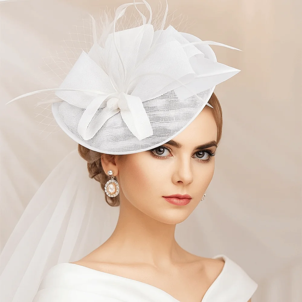 Vintage Exquisite Feathers Fascinator Hat Bowknot Elegant Tea Party Mesh Hair Band Sweet Hair Hoop Bride Headdress Dance Show