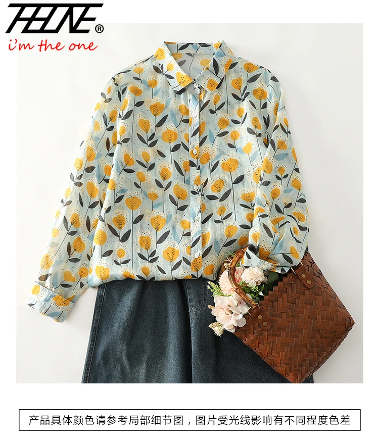 THHONE 秋冬女性シャツブラウスプリントヴィンテージエレガントカジュアル韓国長袖花ルーズ婦人服オーバーサイズ