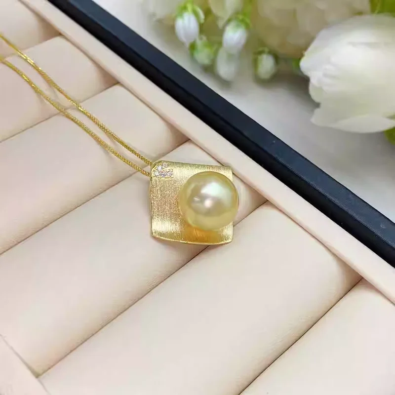 HUGE AAAAA 10-11 MM SOUTH SEA  ROUND GOLDEN PEARL PENDANT NECKLACE 18