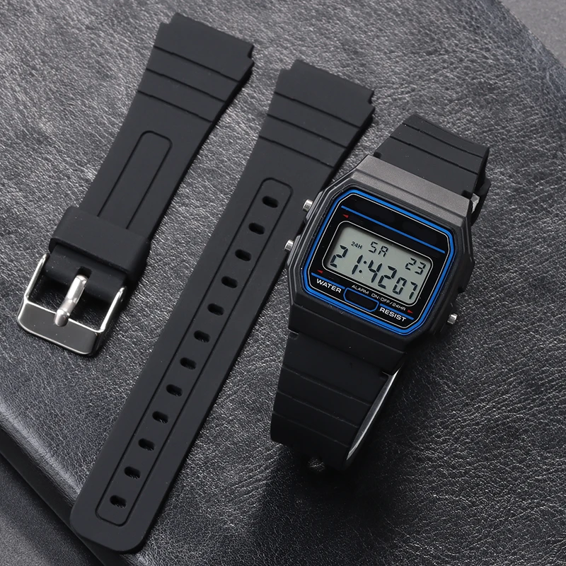 18mm Silicone Watch Strap for Casio W800H Soft Watchband Black Rubber Bracelet for SGW400 F91W F84 F105/108/A158/168 AE1200/1300