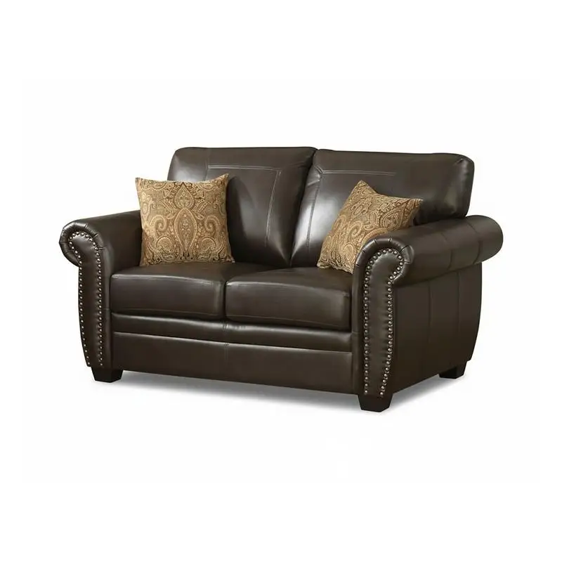 Vintage Dark Brown Leather Sofa with 2 Cushions - Solid Wood Frame, Precision Foam, Curved Armrests for Living Room Furniture